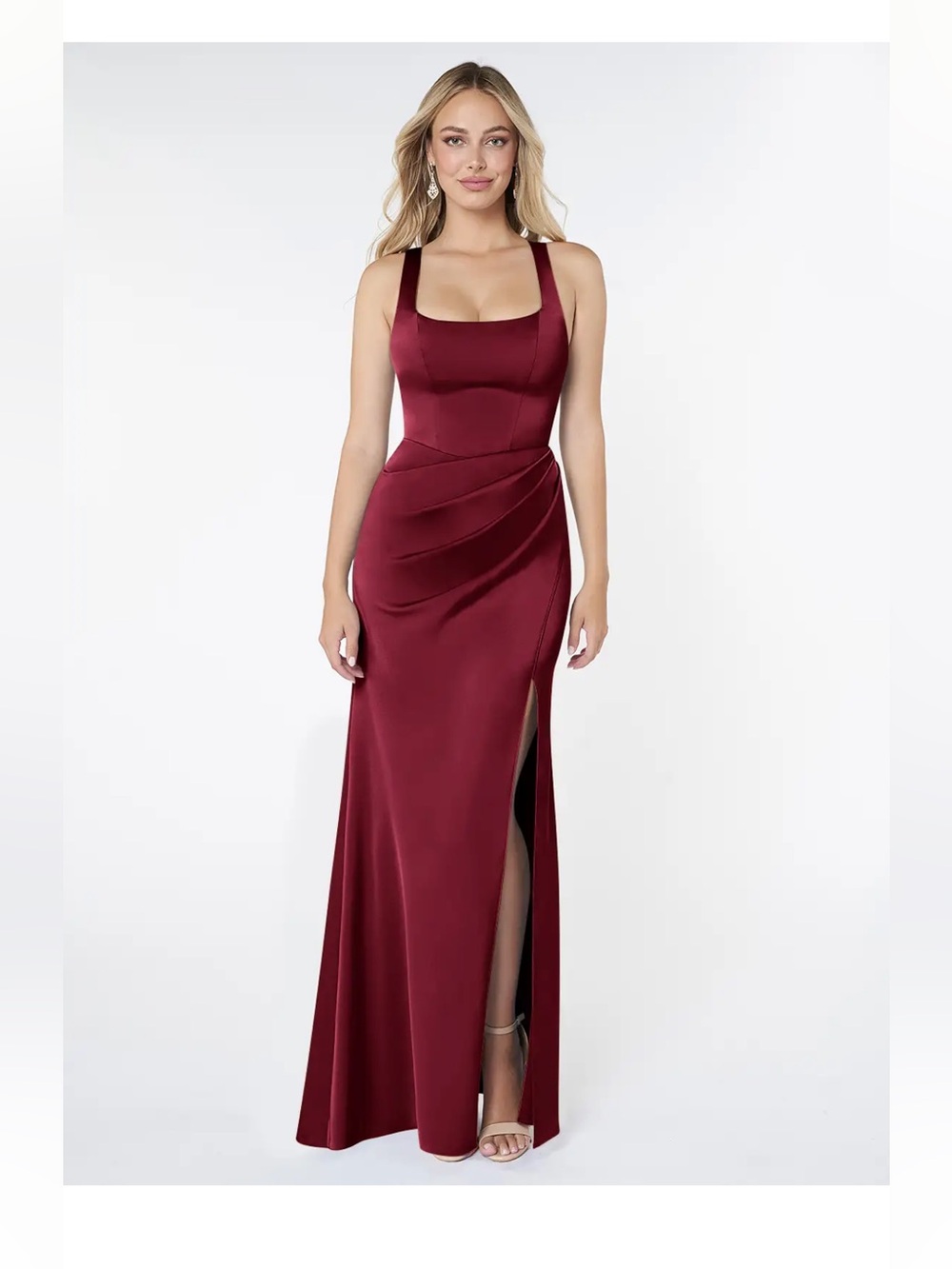 Azazie Mero Stretch
Burgundy Mermaid Pleated Stretch Satin Dress size 8